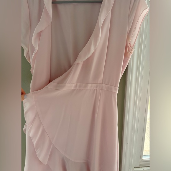Aritzia Sunday Best Blush Pink Ruffle Wrap Mini Dress - Picture 5 of 9